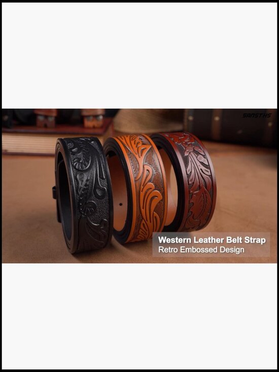 3 Pack Western Leather Belts Without Buckle, Adjustable Straps main image 5